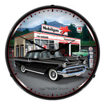 Collectable Sign and Clock 1957 Chevy Mobilgas Backlit Wall Clock-GMRE1205364-Garage Giant 