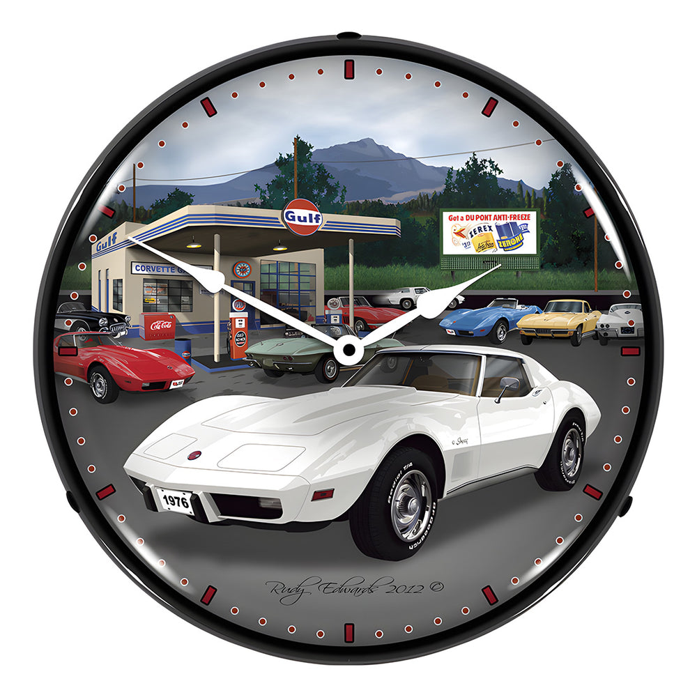 Collectable Sign and Clock 1976 Corvette Backlit Wall Clock-GMRE1207382-Garage Giant