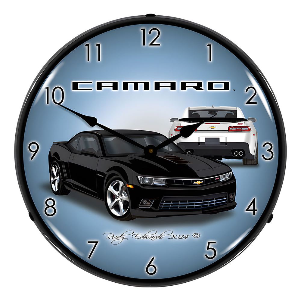 Collectable Sign and Clock 2014 SS Black Camaro Backlit Wall Clock-GMRE1401485-Garage Giant