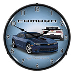 Collectable Sign and Clock 2014 SS Blue Camaro Backlit Wall Clock-GMRE1401486-Garage Giant 