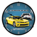 Collectable Sign and Clock 2014 SS Yellow Camaro Backlit Wall Clock-GMRE1401487-Garage Giant 
