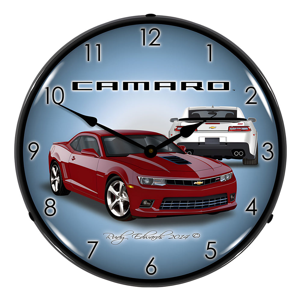Collectable Sign and Clock 2014 SS Red Camaro Backlit Wall Clock-GMRE1401488-Garage Giant