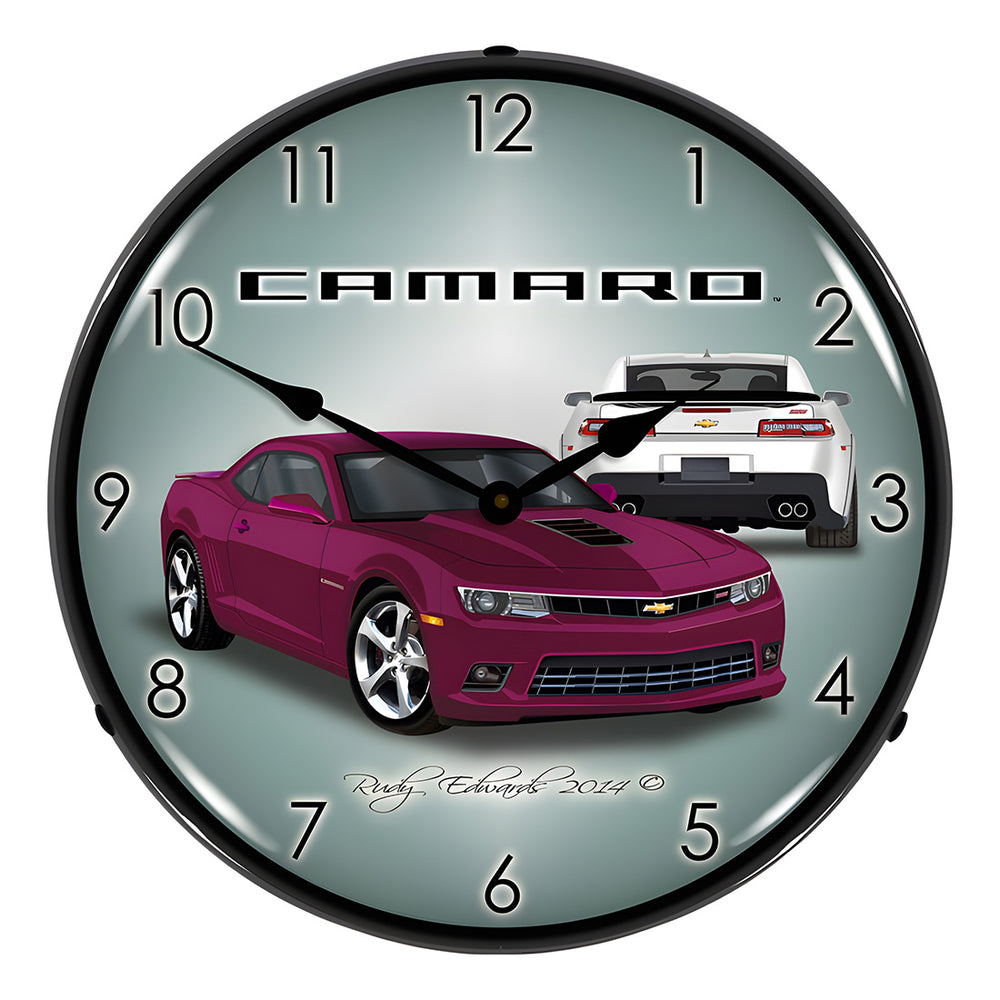 Collectable Sign and Clock 2014 SS Magenta Camaro Backlit Wall Clock-GMRE1401489-Garage Giant