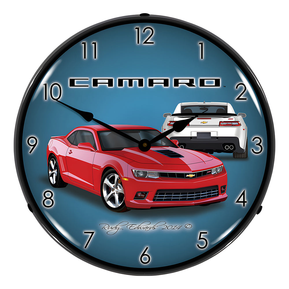 Collectable Sign and Clock 2014 SS Hot Red Camaro Backlit Wall Clock-GMRE1401490-Garage Giant