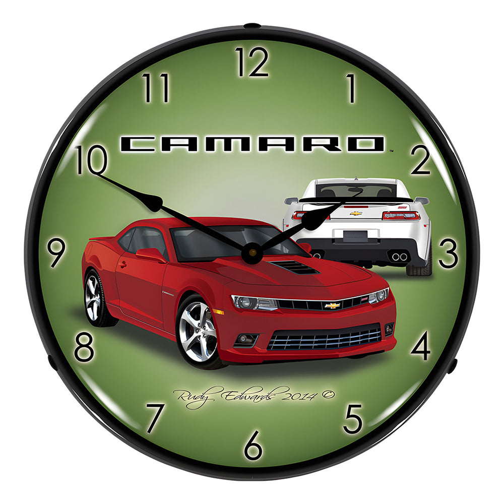 Collectable Sign and Clock 2014 SS Rock Red Camaro Backlit Wall Clock-GMRE1401491-Garage Giant