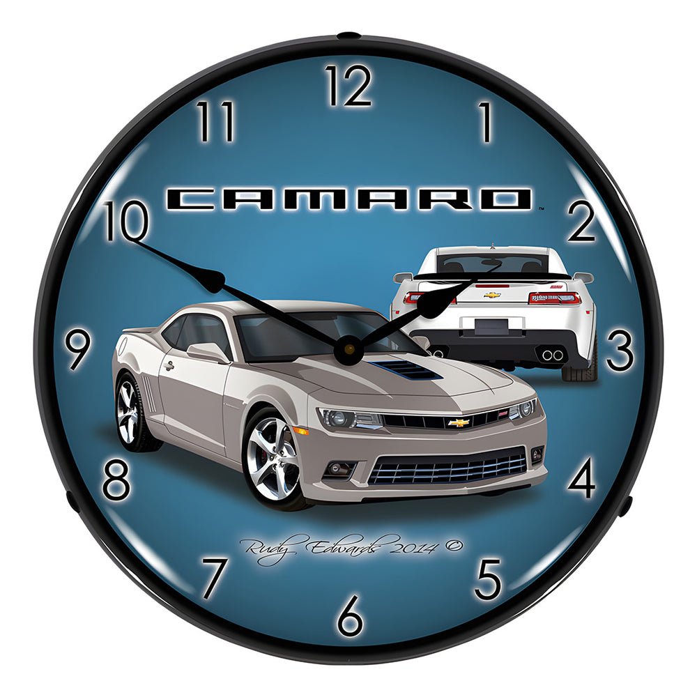 Collectable Sign and Clock 2014 SS Silver Camaro Backlit Wall Clock-GMRE1401492-Garage Giant