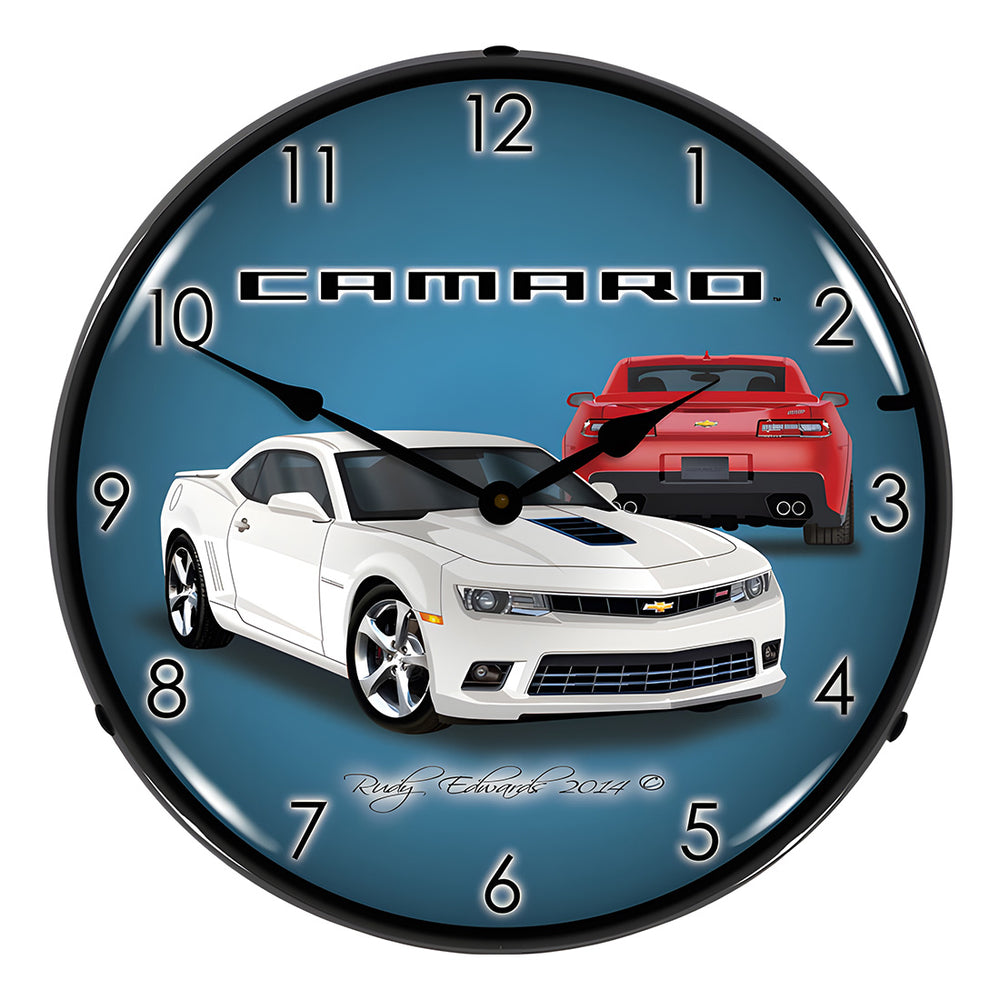 Collectable Sign and Clock 2014 SS White Camaro Backlit Wall Clock-GMRE1401493-Garage Giant
