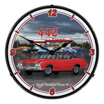 Collectable Sign and Clock 1970 442 Oldsmobile Backlit Wall Clock-GMRE1408531-Garage Giant 