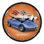 Collectable Sign and Clock 1971 Blue Corvette Stingray Backlit Wall Clock-GMRE1408542-Garage Giant 