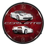Collectable Sign and Clock C7 Corvette Arctic White Backlit Wall Clock-GMRE1502568-Garage Giant 