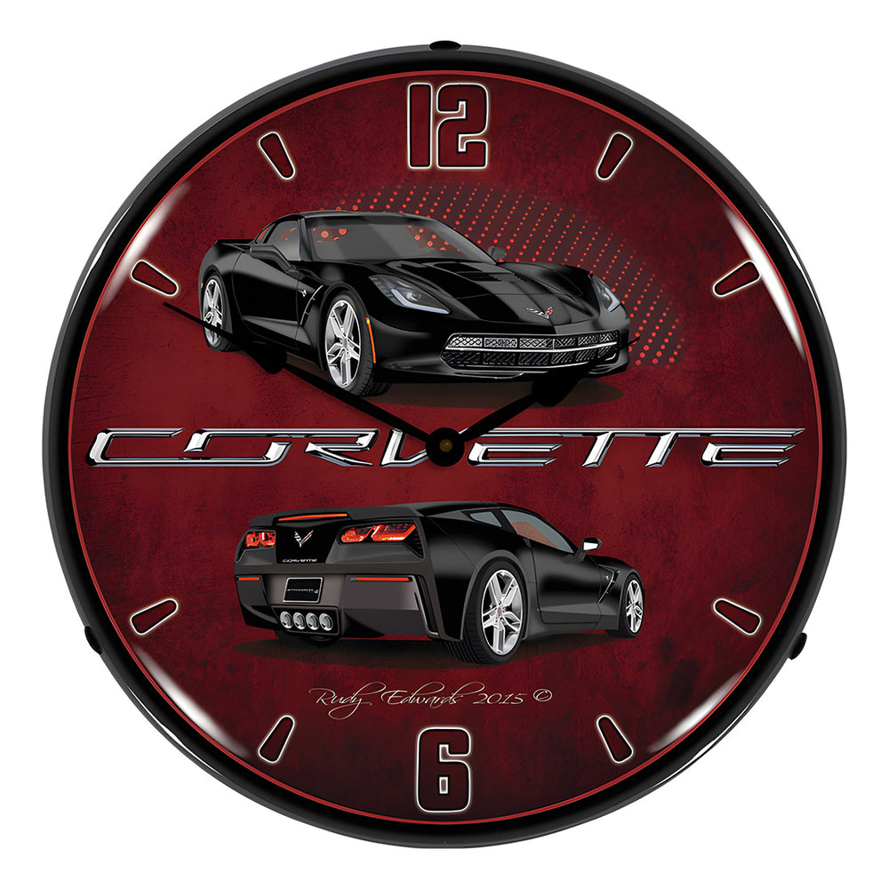 Collectable Sign and Clock C7 Corvette Black Backlit Wall Clock-GMRE1502569-Garage Giant