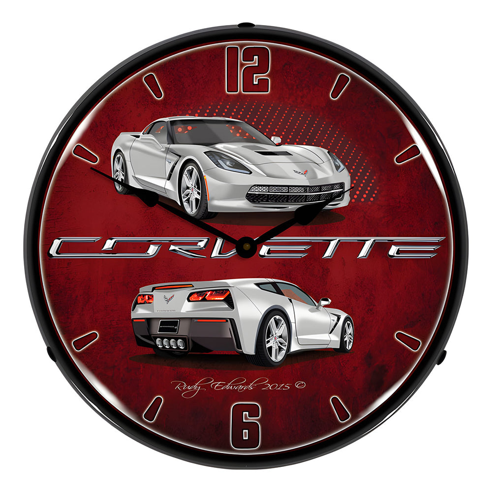 Collectable Sign and Clock C7 Corvette Blade Silver Backlit Wall Clock-GMRE1502570-Garage Giant