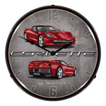 Collectable Sign and Clock C7 Corvette Crystal Red Backlit Wall Clock-GMRE1502571-Garage Giant 