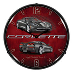 Collectable Sign and Clock C7 Corvette Cyber Grey Backlit Wall Clock-GMRE1502572-Garage Giant 