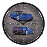 Collectable Sign and Clock C7 Corvette Laguna Blue Backlit Wall Clock-GMRE1502573-Garage Giant 