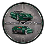 Collectable Sign and Clock C7 Corvette Lime Rock Green Backlit Wall Clock-GMRE1502574-Garage Giant 