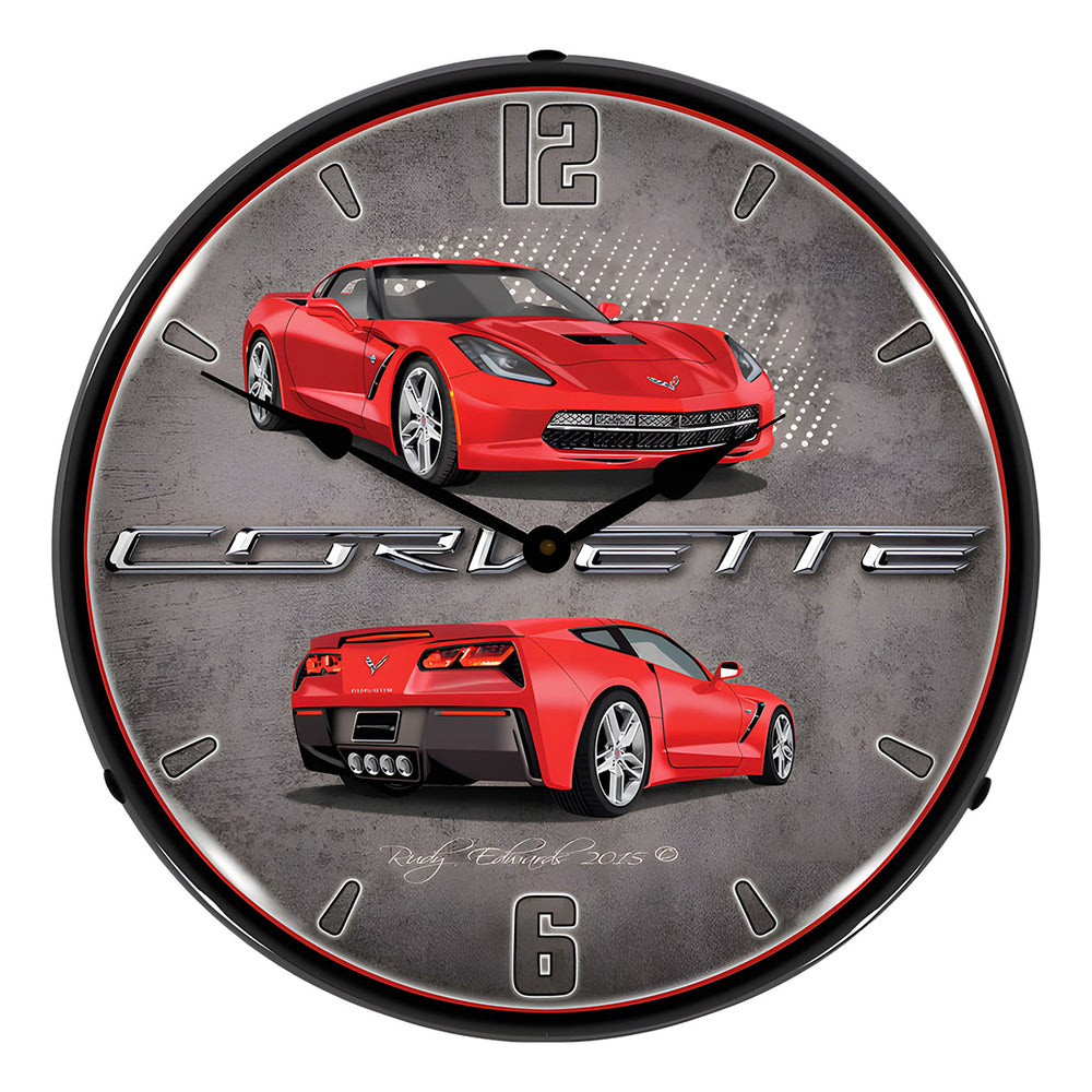 Collectable Sign and Clock C7 Corvette Torch Red Backlit Wall Clock