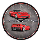 Collectable Sign and Clock C7 Corvette Torch Red Backlit Wall Clock-GMRE1502576-Garage Giant 