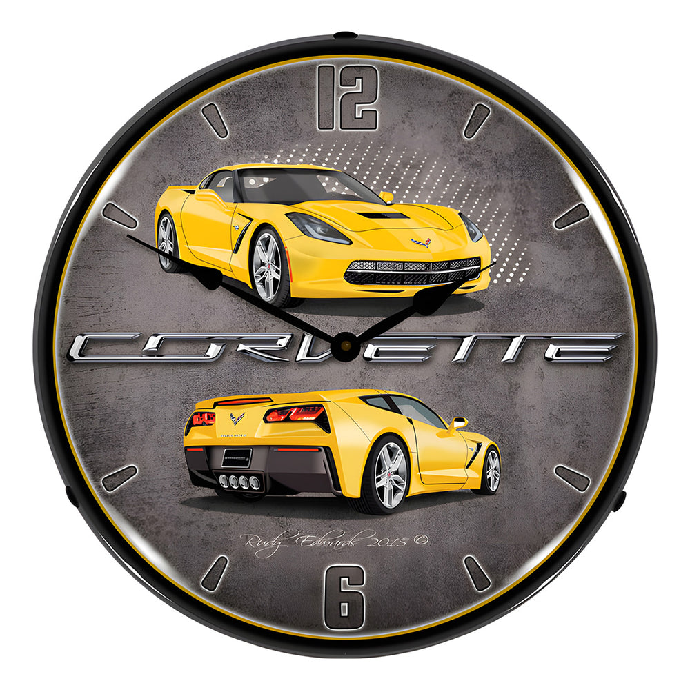 Collectable Sign and Clock C7 Corvette Velocity Yellow Backlit Wall Clock