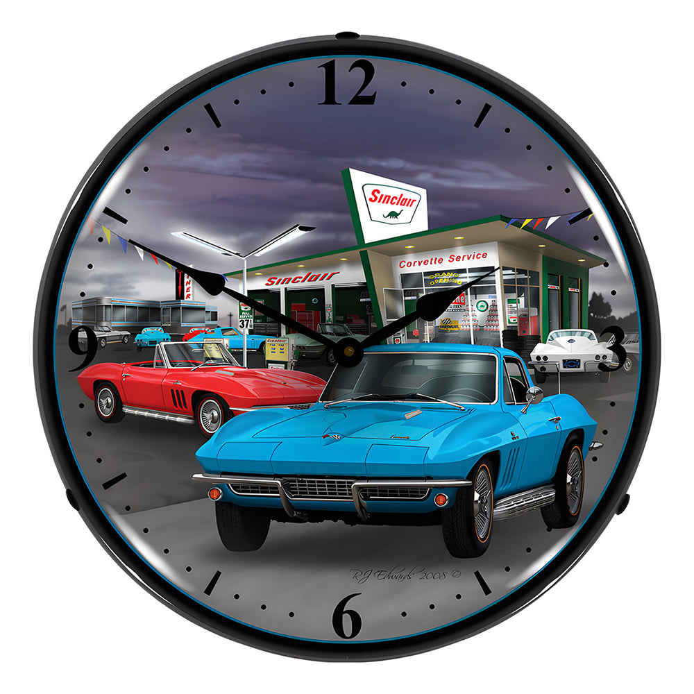 Collectable Sign and Clock 1966 Vette Backlit Wall Clock-GMRE811188-Garage Giant