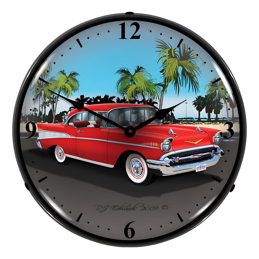Collectable Sign and Clock 1957 Chevy Mobilgas Backlit Wall Clock - Thumbnail 2
