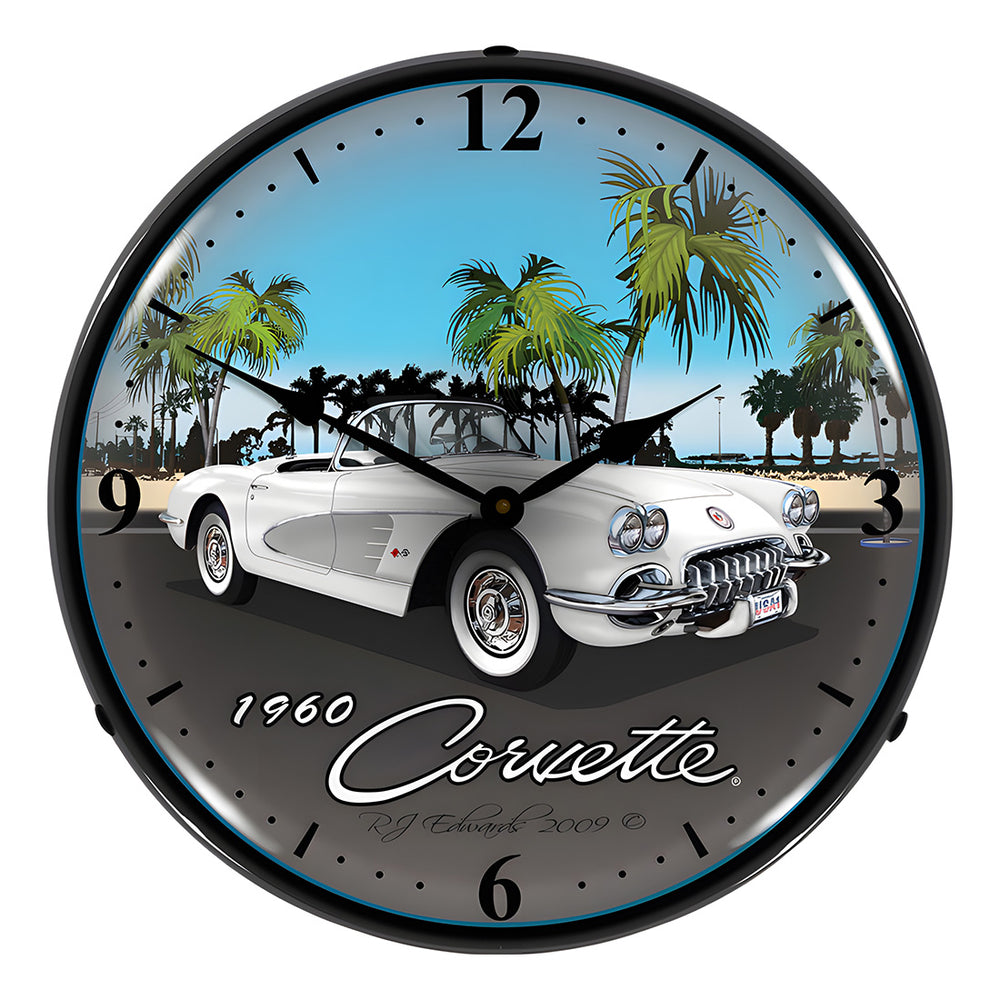 Collectable Sign and Clock 1960 Corvette Backlit Wall Clock-GMRE903200-Garage Giant