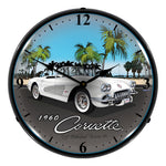 Collectable Sign and Clock 1960 Corvette Backlit Wall Clock-GMRE903200-Garage Giant 