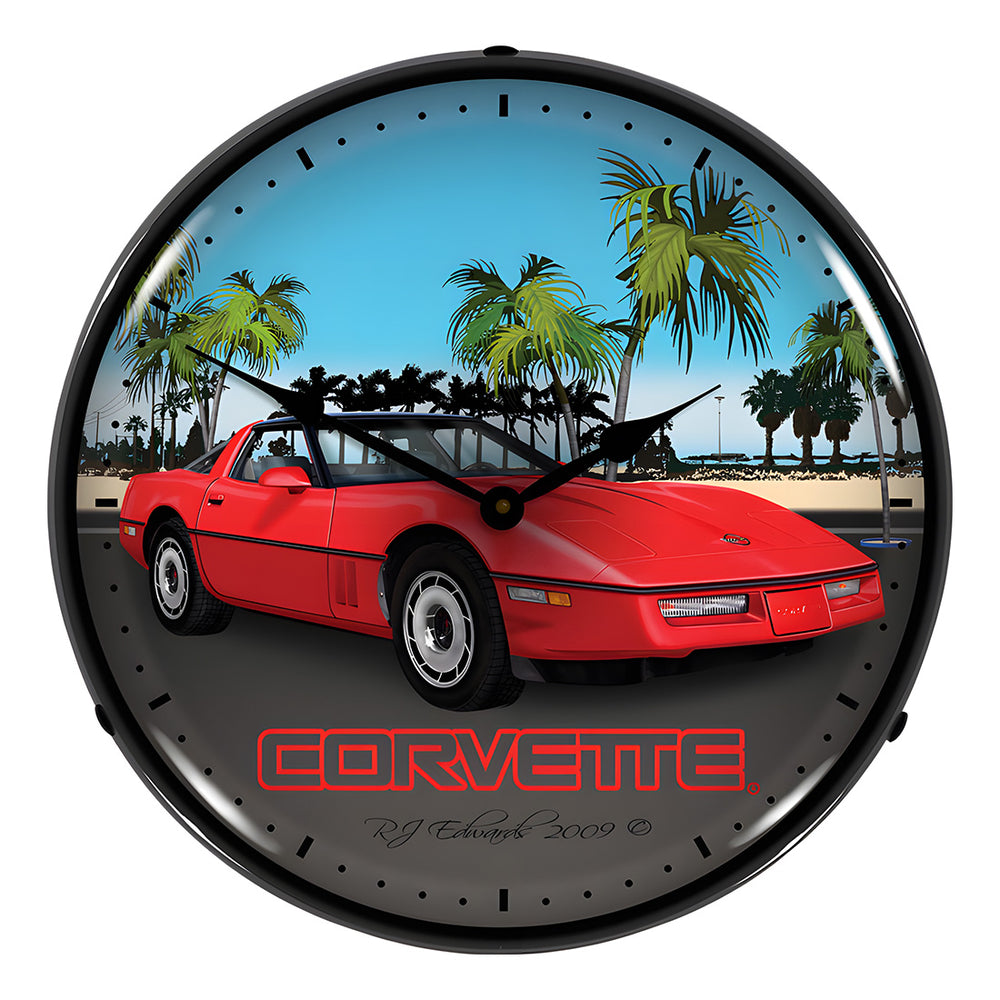 Collectable Sign and Clock Red Corvette C4 Backlit Wall Clock-GMRE903204-Garage Giant