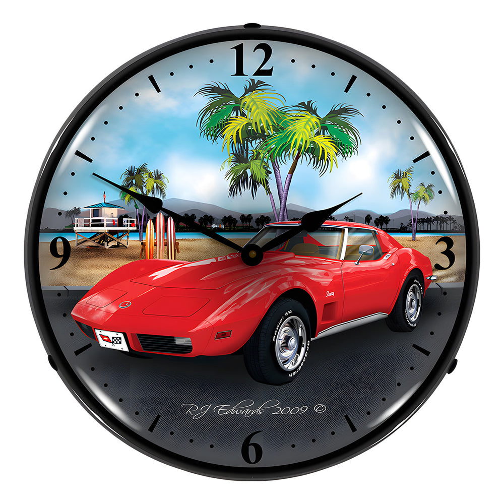 Collectable Sign and Clock 1973 Corvette Backlit Wall Clock-GMRE910228-Garage Giant