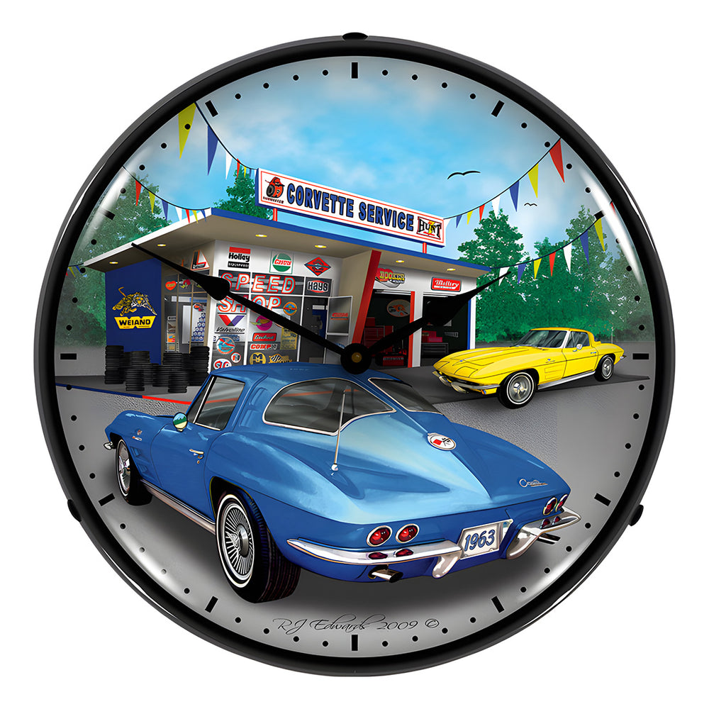 Collectable Sign and Clock 1963 Corvette Backlit Wall Clock-GMRE911230-Garage Giant