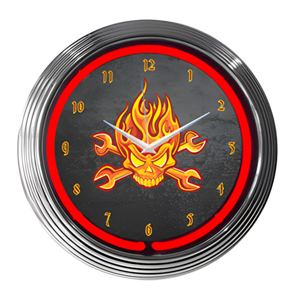 Neonetics 15-Inch Mechanic Fire Skull Neon Clock