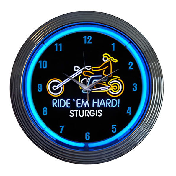 Neonetics 15-Inch Ride Em Hard Sturgis Neon Clock-8MOTOR-Garage Giant