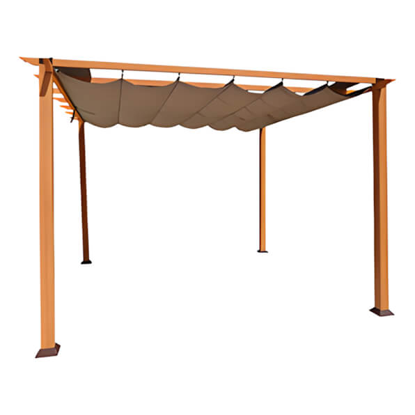 Paragon Outdoor 11 x 11 ft. Florence Soft Top Aluminum Pergola (Canadian Wood / Cocoa Canopy)-PR100N1-Garage Giant