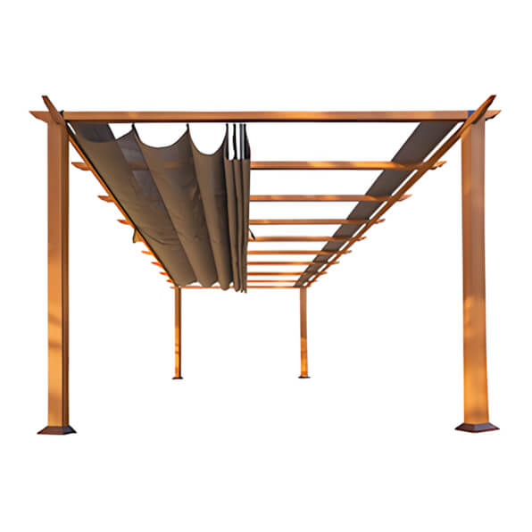 Paragon Outdoor 11 x 16 ft. Florence Soft Top Aluminum Pergola (Canadian Wood / Cocoa Canopy)-PR16WD1C-Garage Giant