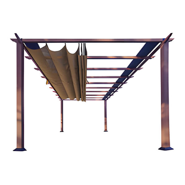 Paragon Outdoor 11 x 16 ft. Florence Soft Top Aluminum Pergola (Chilean Wood / Cocoa Canopy)-PR16WD2C-Garage Giant