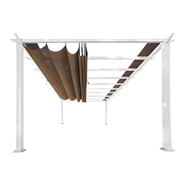 Paragon Outdoor 11 x 16 ft. Florence Soft Top Aluminum Pergola (White Frame / Cocoa Canopy)-PR16WTC-Garage Giant
