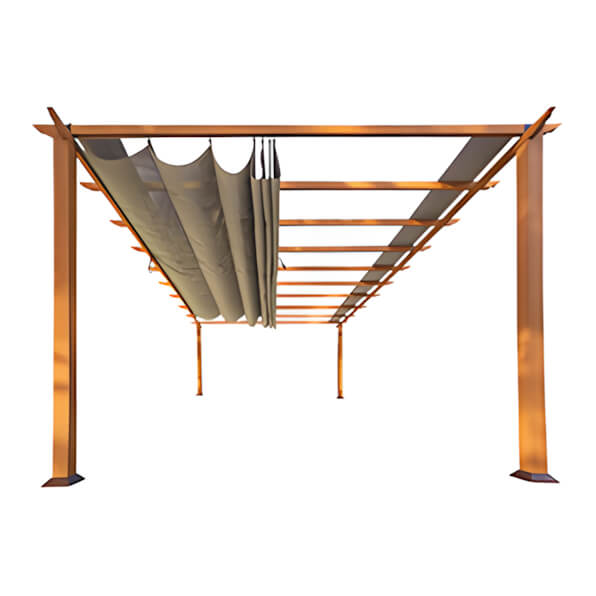 Paragon Outdoor 11 x 16 ft. Florence Soft Top Aluminum Pergola (Canadian Wood / Sand Canopy)-PR16WD1S-Garage Giant