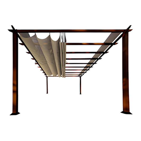 Paragon Outdoor 11 x 16 ft. Florence Soft Top Aluminum Pergola (Chilean Wood / Sand Canopy)-PR16WD2S-Garage Giant