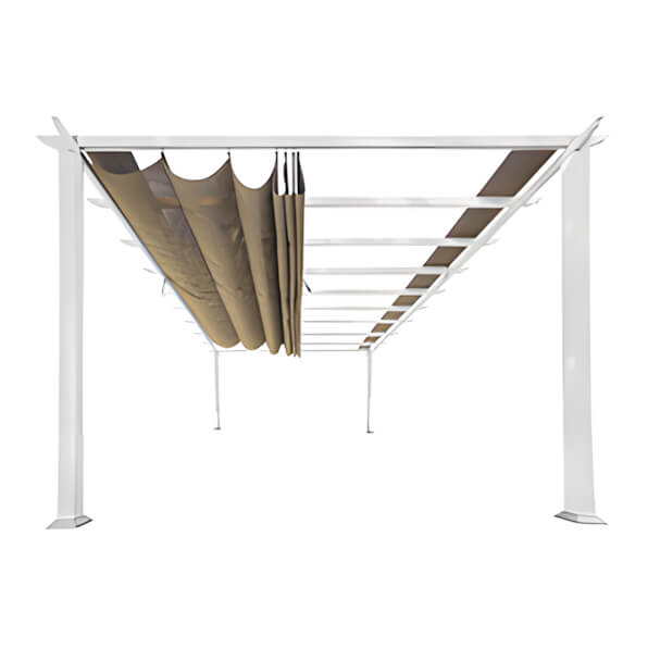 Paragon Outdoor 11 x 16 ft. Florence Soft Top Aluminum Pergola (White Frame / Sand Canopy)-PR16WTS-Garage Giant