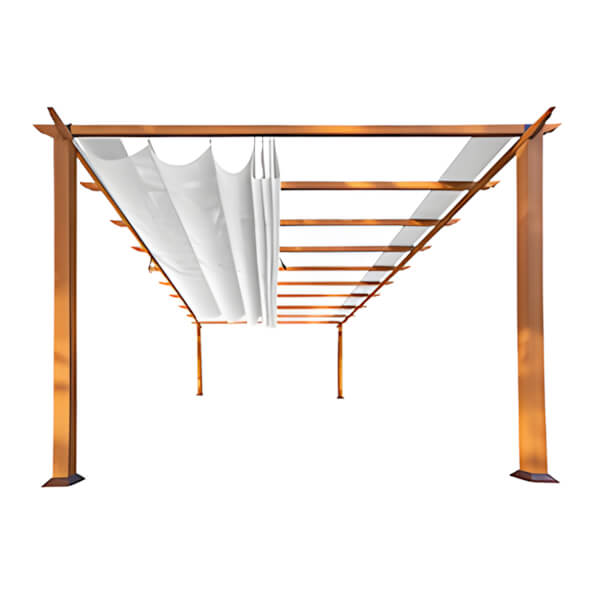 Paragon Outdoor 11 x 16 ft. Florence Soft Top Aluminum Pergola (Canadian Wood / Off White Canopy)-PR16WD1W-Garage Giant