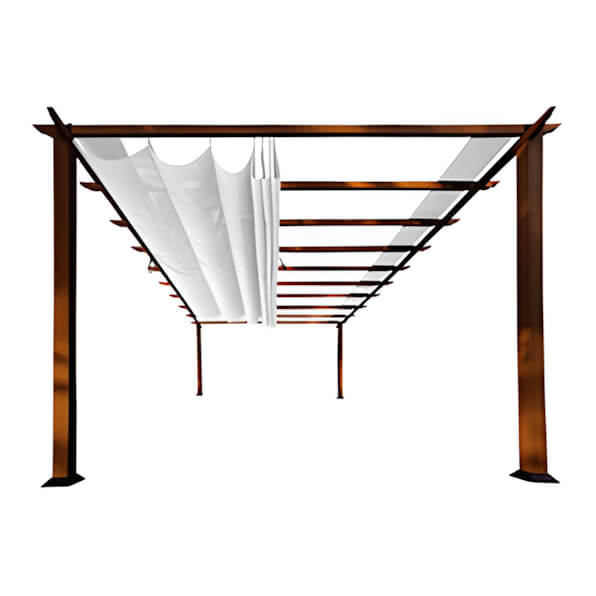 Paragon Outdoor 11 x 16 ft. Florence Soft Top Aluminum Pergola (Chilean Wood / Off White Canopy)-PR16WD2W-Garage Giant