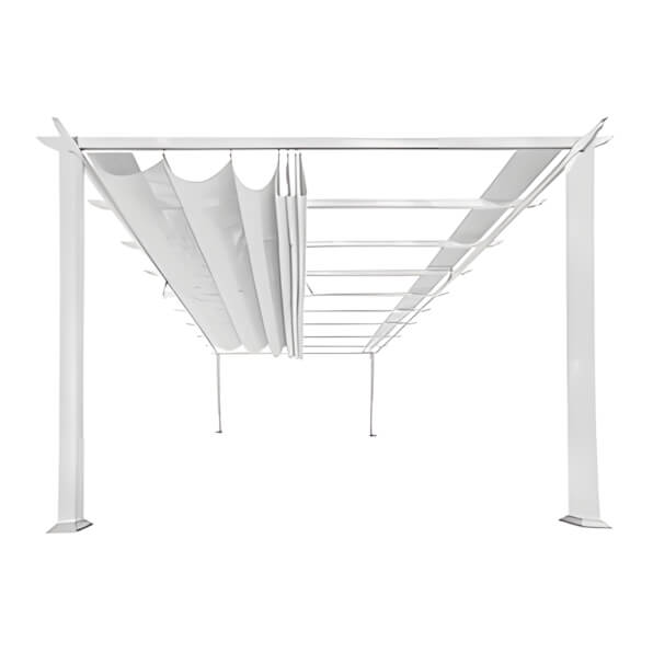 Paragon Outdoor 11 x 16 ft. Florence Soft Top Aluminum Pergola (White Frame / Off White Canopy)-PR16WTW-Garage Giant