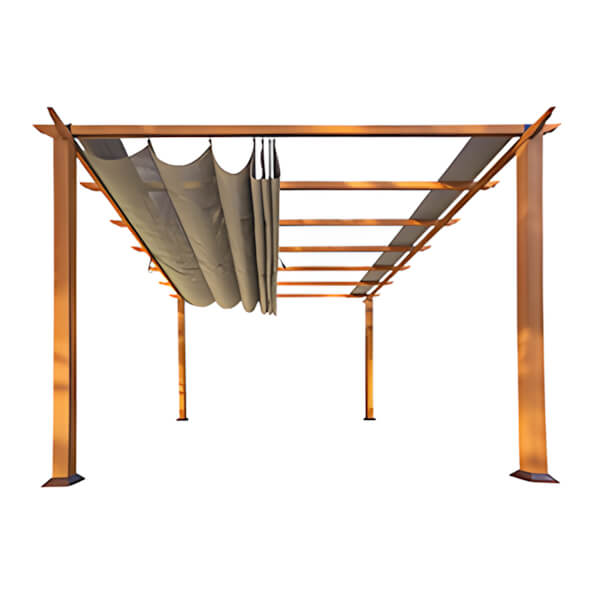 Paragon Outdoor 11 x 11 ft. Florence Soft Top Aluminum Pergola (Canadian Wood / Sand Canopy)-PR11WD1S-Garage Giant