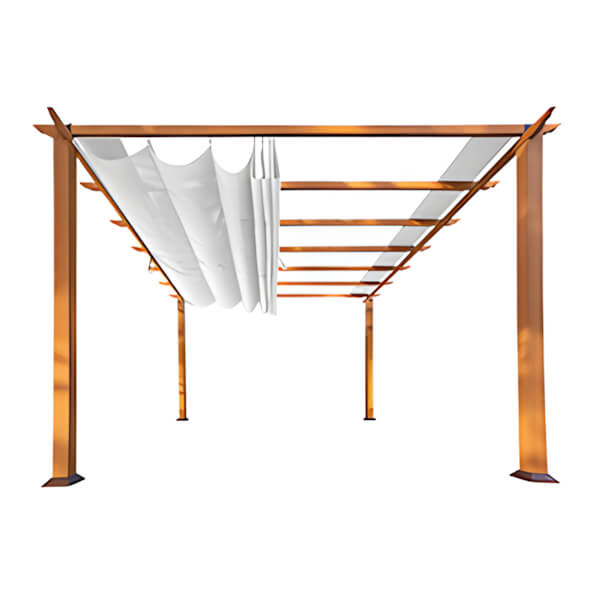 Paragon Outdoor 11 x 11 ft. Florence Soft Top Aluminum Pergola (Canadian Wood / Off White Canopy)-PR11WD1W-Garage Giant