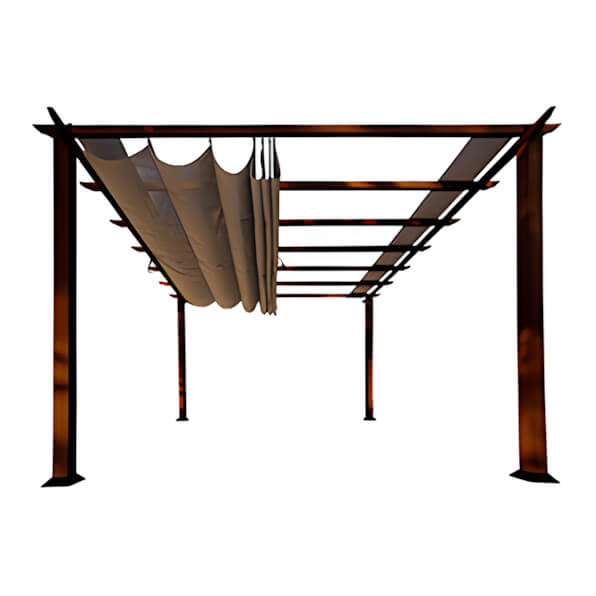 Paragon Outdoor 11 x 11 ft. Florence Soft Top Aluminum Pergola (Chilean Wood / Cocoa Canopy)-PR11WD2C-Garage Giant