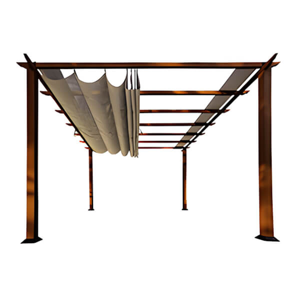 Paragon Outdoor 11 x 11 ft. Florence Soft Top Aluminum Pergola (Chilean Wood / Sand Canopy)-PR11WD2S-Garage Giant