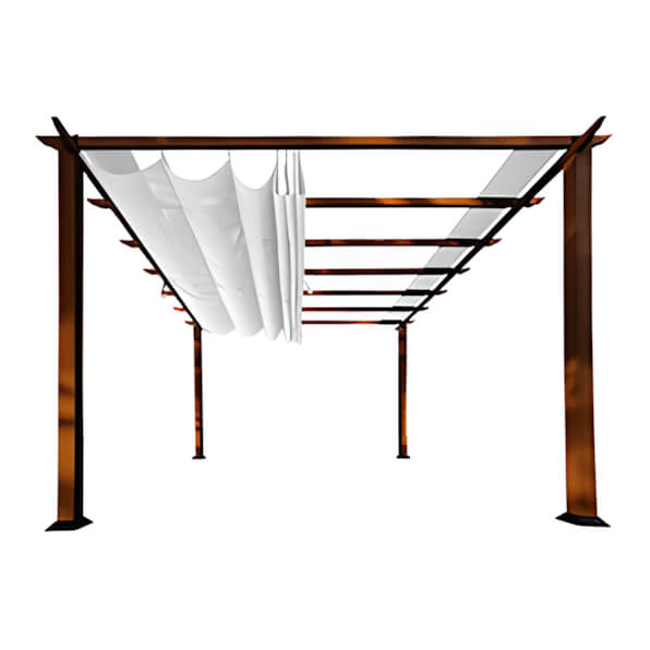 Paragon Outdoor 11 x 11 ft. Florence Soft Top Aluminum Pergola (Chilean Wood / Off White Canopy)-PR11WD2W-Garage Giant