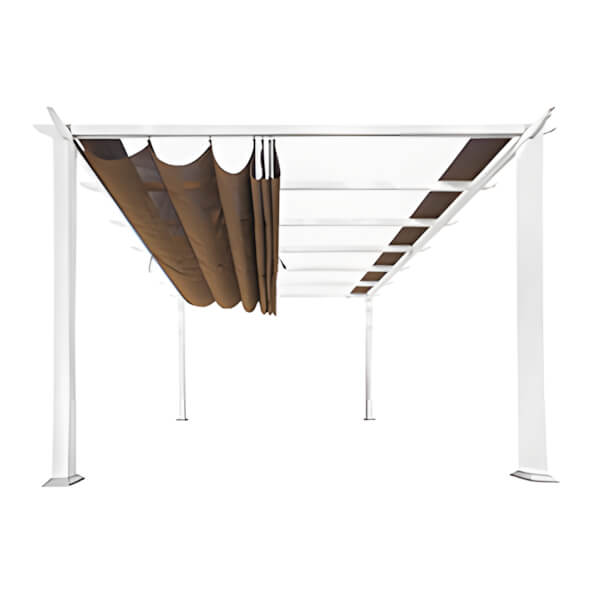 Paragon Outdoor 11 x 11 ft. Florence Soft Top Aluminum Pergola (White Frame / Cocoa Canopy)-PR11WTC-Garage Giant