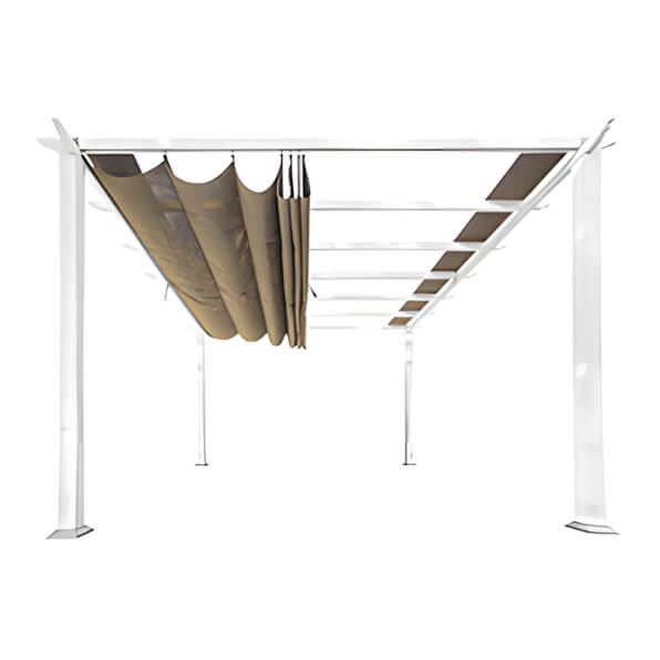 Paragon Outdoor 11 x 11 ft. Florence Soft Top Aluminum Pergola (White Frame / Sand Canopy)-PR11WTS-Garage Giant