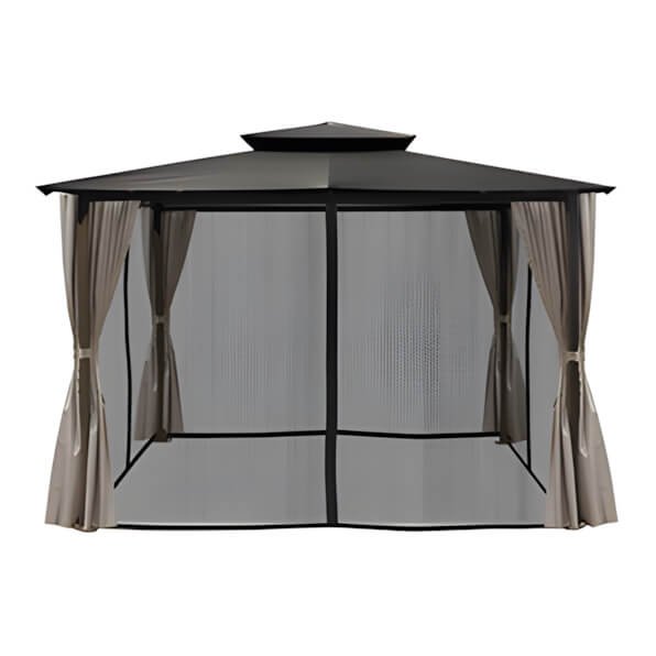 Paragon Outdoor 10 x 12 ft. Barcelona Soft Top Gazebo with Mosquito Netting and Privacy Panels (Grey Canopy)-GZ584EGK2-Garage Giant
